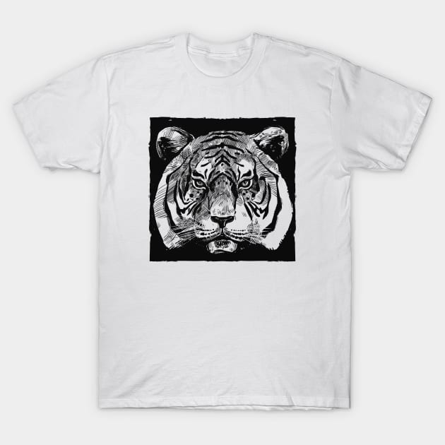 Tiger Head Hand Drawn T-Shirt by KC Happy Shop